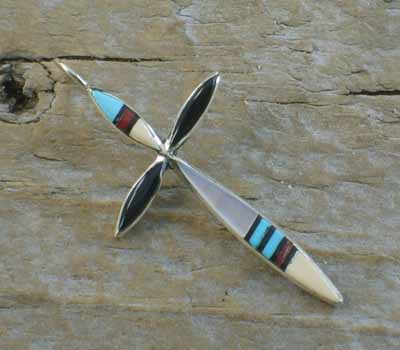 Zuni American Indian Pendant- MOP Turquoise Inlay -4